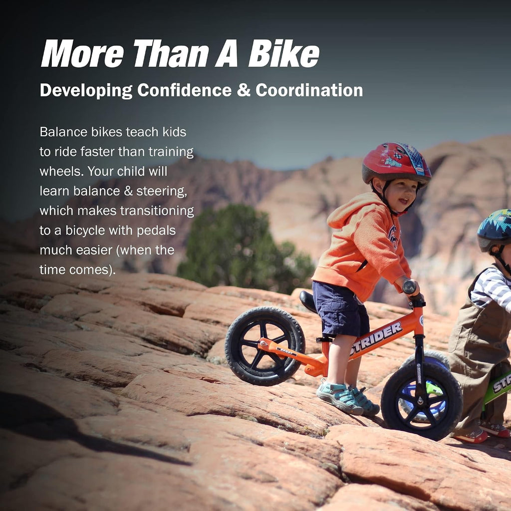 Strider 12' Sport Bike - No Pedal Balance Bicycle for Kids 1 to 4 Years - Includes Safety Pad, Padded Seat, Mini Grips & Flat-Free Tires - Tool-Free Assembly & Adjustments