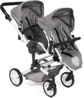 Bayer Chic 2000 - Linus Duo Doll's Pram, Twin Doll's Pram for Children from 4 to 8 Years, Jeans Grey, 690-76, 82 x 41.5 x 79 cm