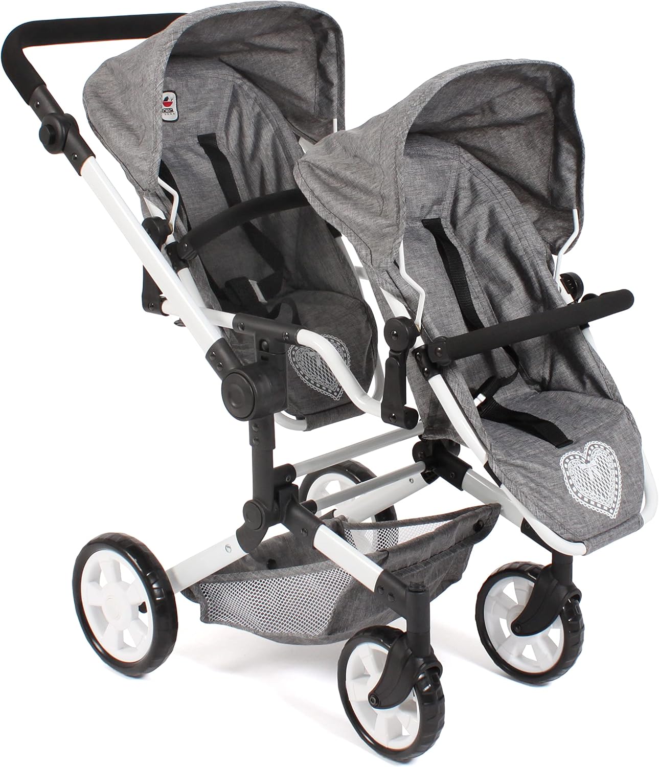 Bayer Chic 2000 - Linus Duo Doll's Pram, Twin Doll's Pram for Children from 4 to 8 Years, Jeans Grey, 690-76, 82 x 41.5 x 79 cm