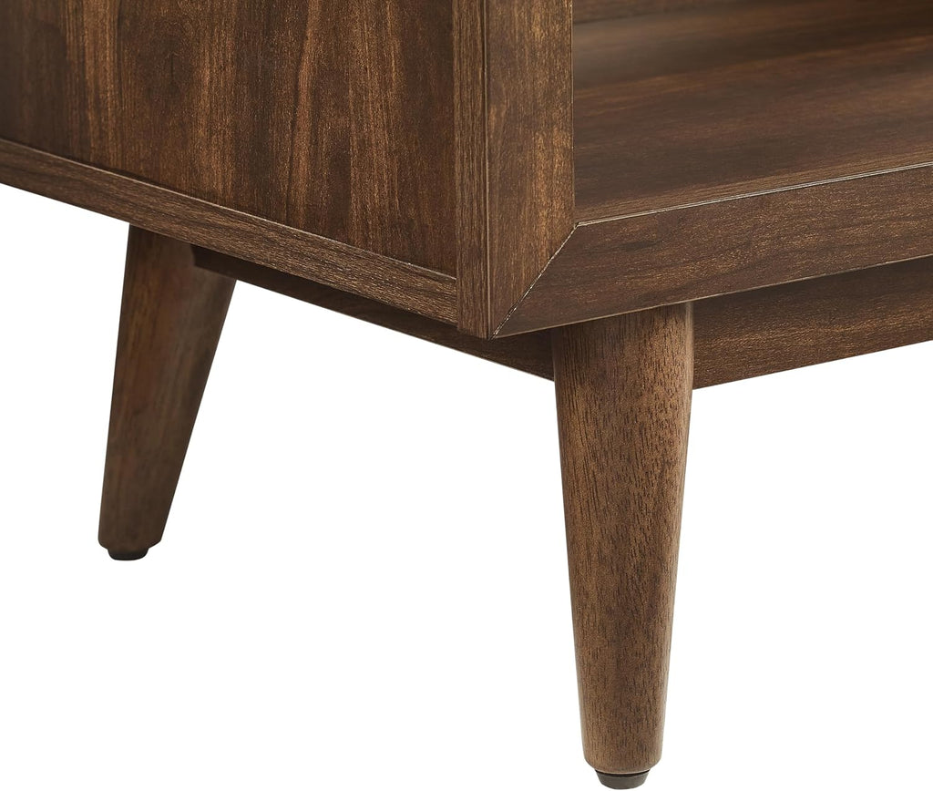 Crosley Furniture Nashville Mid Century Modern Console Record Player Stand, Stores Up to 220 Vinyl Records, Medium, Brown
