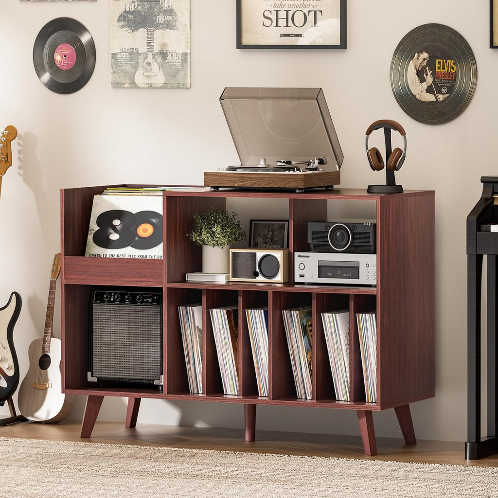 LELELINKY Large Record Player Stand, 48''Turntable Stand with Storage, Vinyl Record Holder with Display Area, Record Player Table Holds Up to 450 Albums, Record Stand for Music Room Living Room