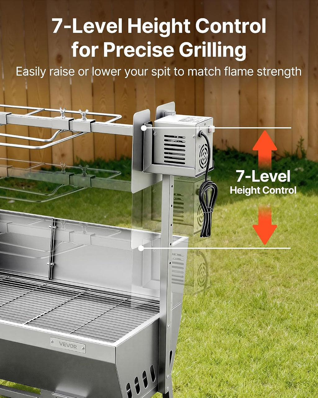 VEVOR Rotisserie Grill, 46in BBQ Outdoor Pig & Lamb Spit Roaster, Charcoal Spit Roaster with 132 LBS Capacity, Wheels, 4-Level Height, Stainless Steel Electric Rotisserie Grill Kit for Camping Outdoor