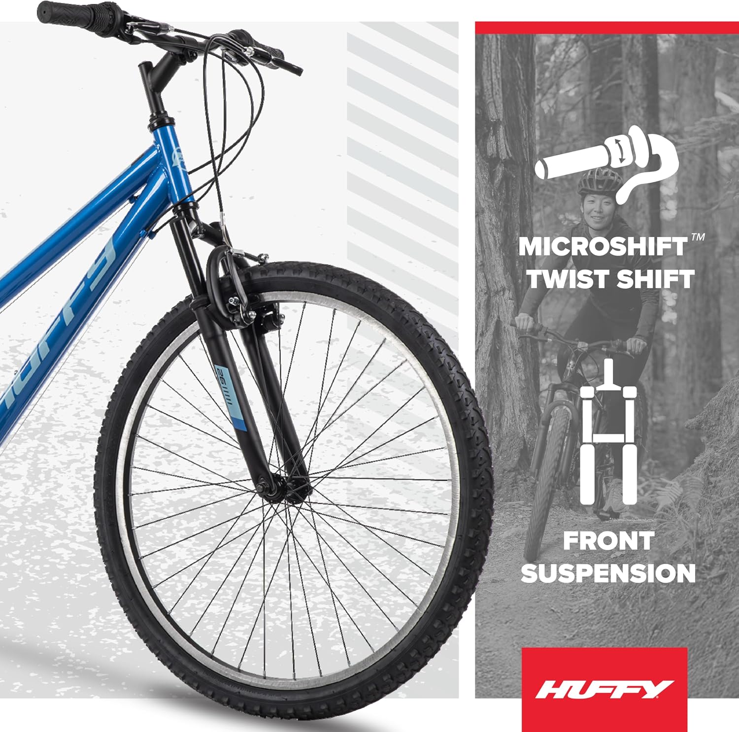 Huffy Stone Mountain Bike for Men and Women, 20'/24'/26', 6-Speed (20') or 21-Speed, Front or Dual Suspension (Varies), Multiple Colors, Adjustable Saddle, Shimano Equipped, All-Terrain Tires