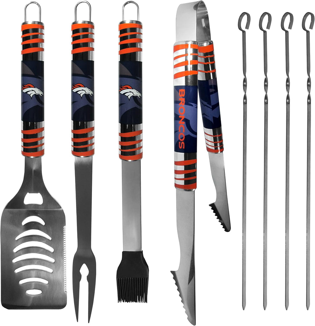 NFL Siskiyou Sports Fan Shop Denver Broncos Steel Tailgater BBQ Set w/Case 8 piece Gray