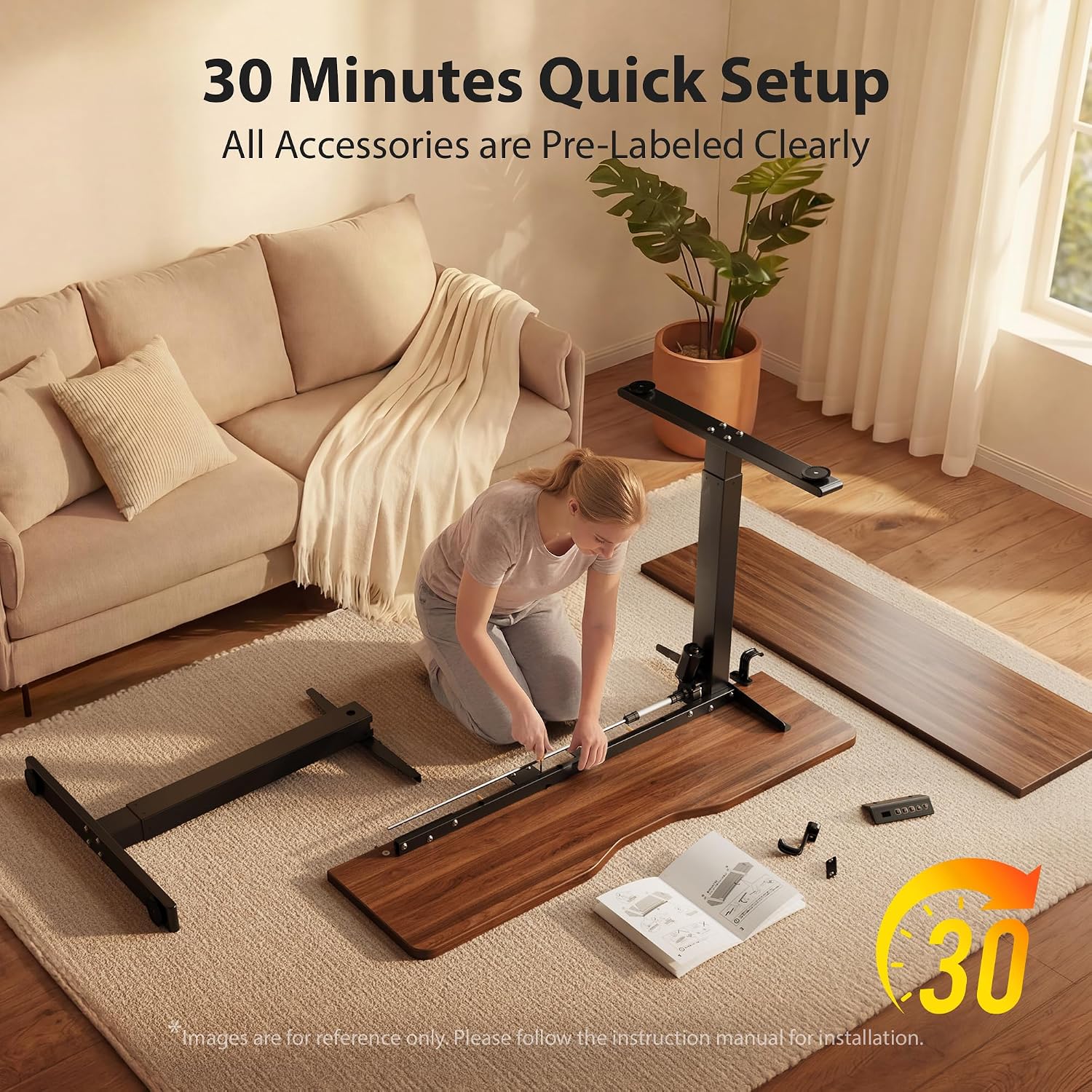 Cubiker Standing Desk, 63x28 Inches Sit Stand Home Office Desk, Electric Stand up Desk, Adjustable Desk with Splice Board, Black Frame/Black Walnut Top
