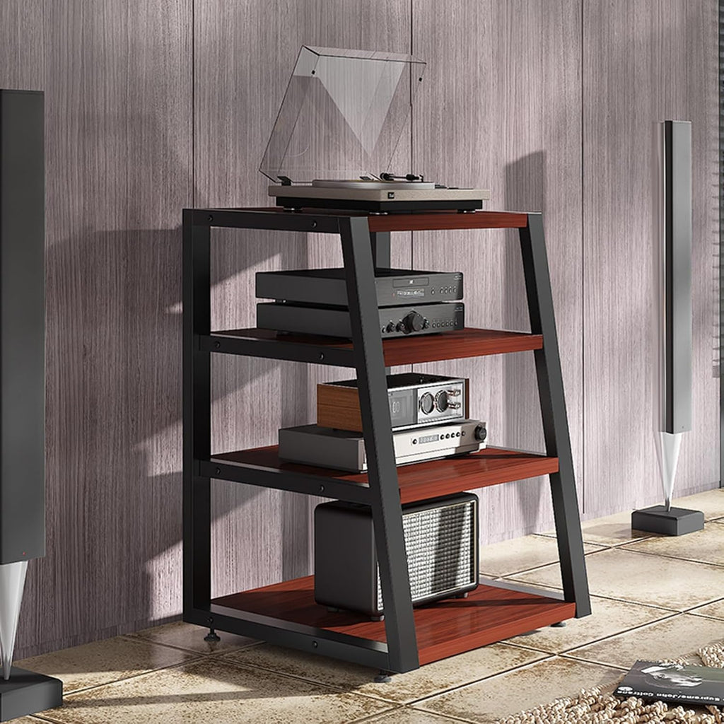 AV Cabinet Audio Rack Media Stand - Stereo Tower for Home/Office/Theater, Fits DVD Players & Audio Equipment, Stylish Red Finish, 82cm/32.3in Height