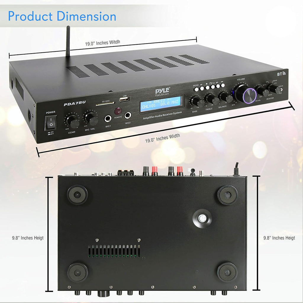 Pyle 5 Channel Bluetooth Receiver Home Theater Amp with 2 Vented 1U Server Rack Shelves for Electronics and Audio Equipment
