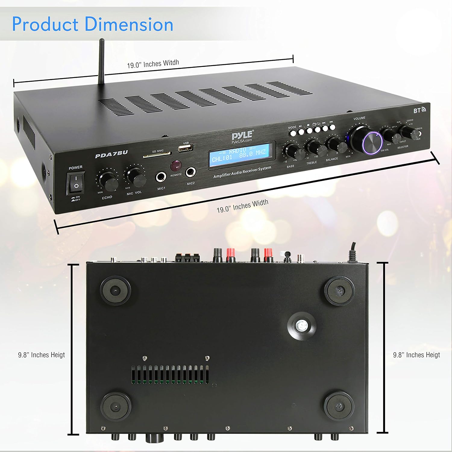 Pyle 5 Channel Bluetooth Receiver Home Theater Amp with 2 Vented 1U Server Rack Shelves for Electronics and Audio Equipment