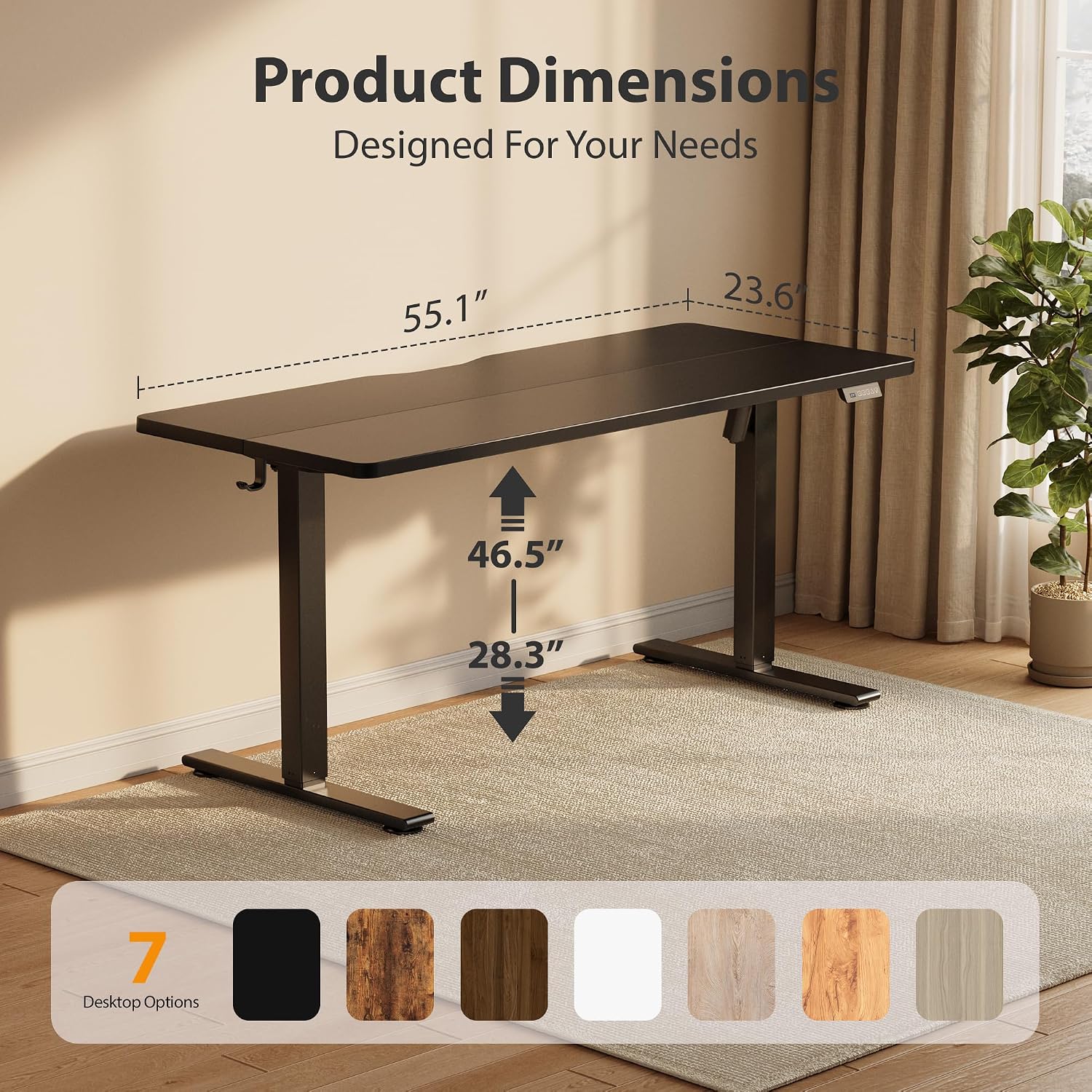Cubiker Standing Desk, 55x24 Inches Sit Stand Home Office Desk, Electric Stand up Desk, Adjustable Desk with Splice Board, Black Frame/Black Top