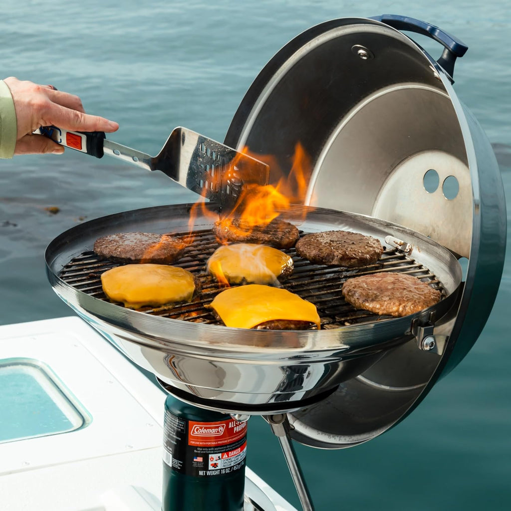 Magma A10-215 Marine Kettle Portable Gas Grill - Stainless Steel BBQ for Boats - Wind-Resistant Design, Safe Propane Connection, Stay Cool Handle - 17' Diameter