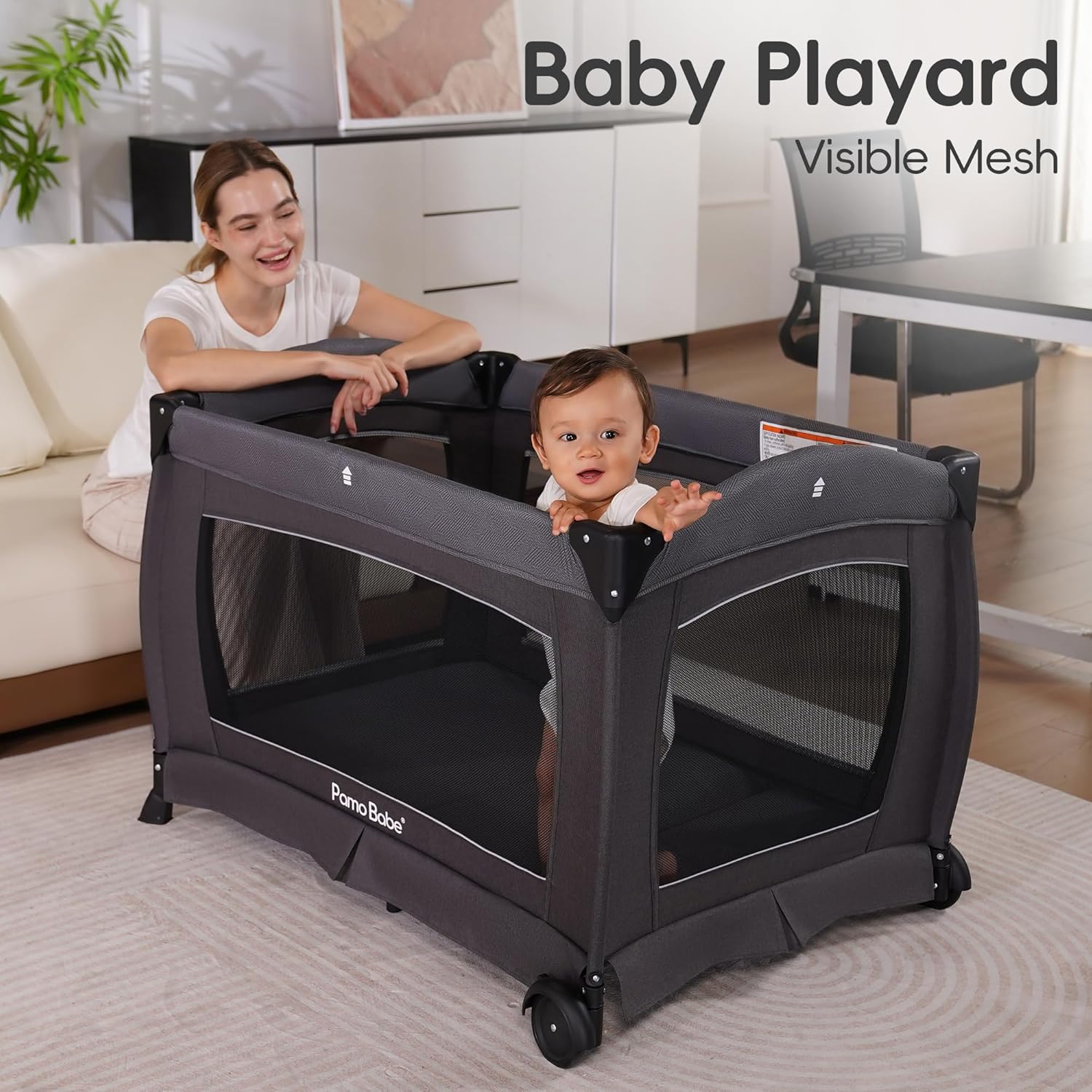Pamo Babe Pack and Play with Bassinet Baby Playpen Foldable Playard with Changing Table Portable 4 in 1 Baby Playard