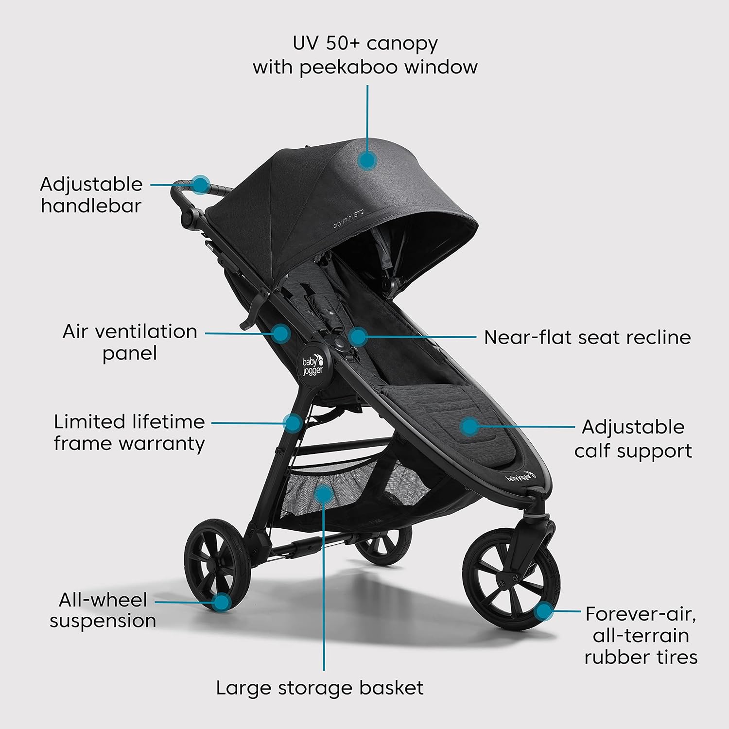 Baby Jogger® City Mini GT2 All-Terrain Travel System, Car Seat Stroller Combo with City GO 2 Infant Car Seat, One Hand Fold Baby Stroller, Opulent Black