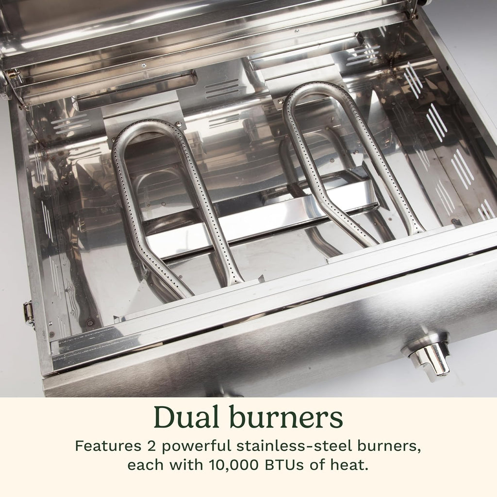 Cuisinart Chef's Style Tabletop Portable Propane Grill, 20,000 BTU Stainless Steel 2-Burner Outdoor Gas Grill for Camping, Tailgates, BBQ, Hassle-Free Setup, Twist-Start Ignition, CGG-306