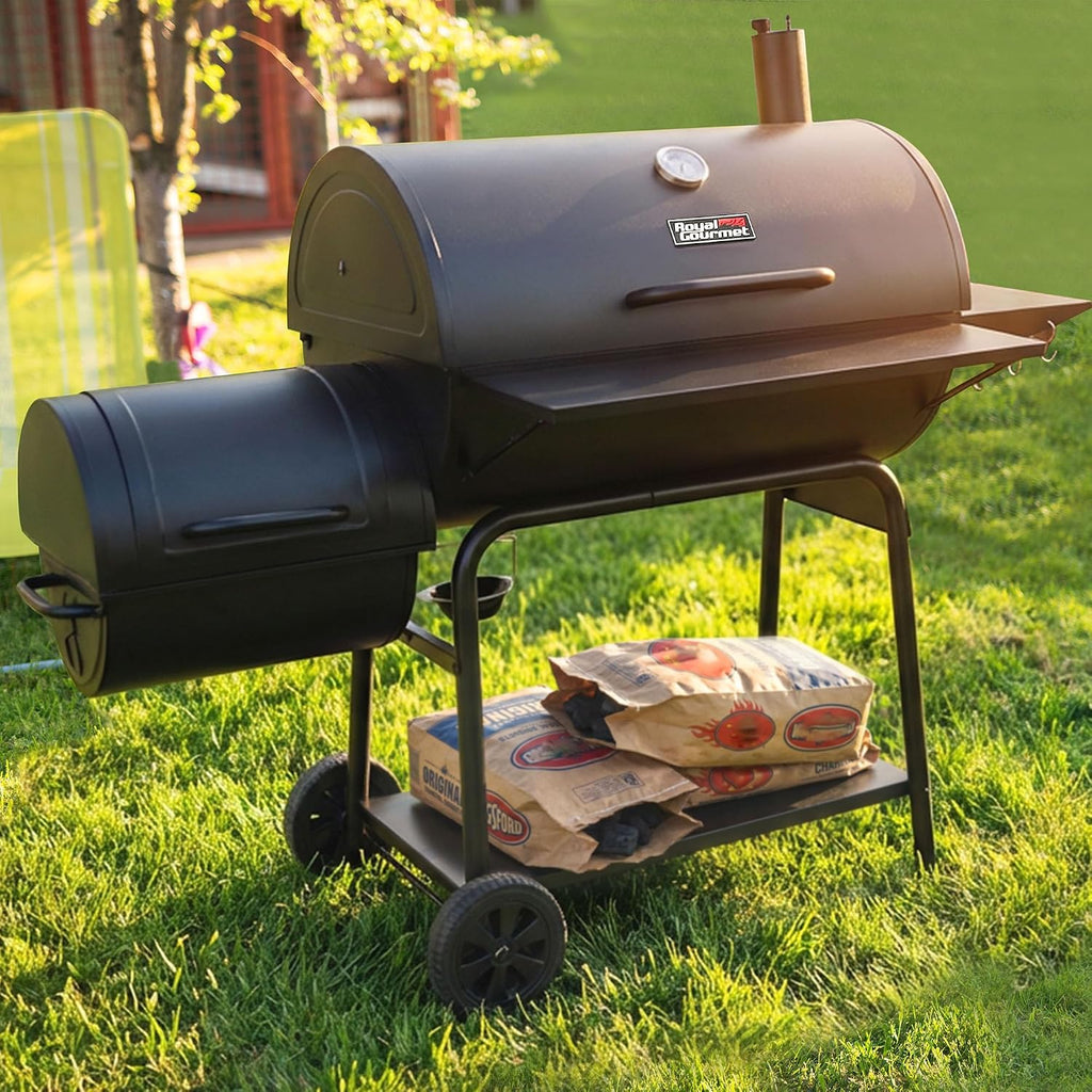 Royal Gourmet CC2036F Barrel Charcoal Grill with Offset Smoker, Outdoor BBQ Grill with 1200 Sq. In. Grilling Area for Large Event Gathering, Black