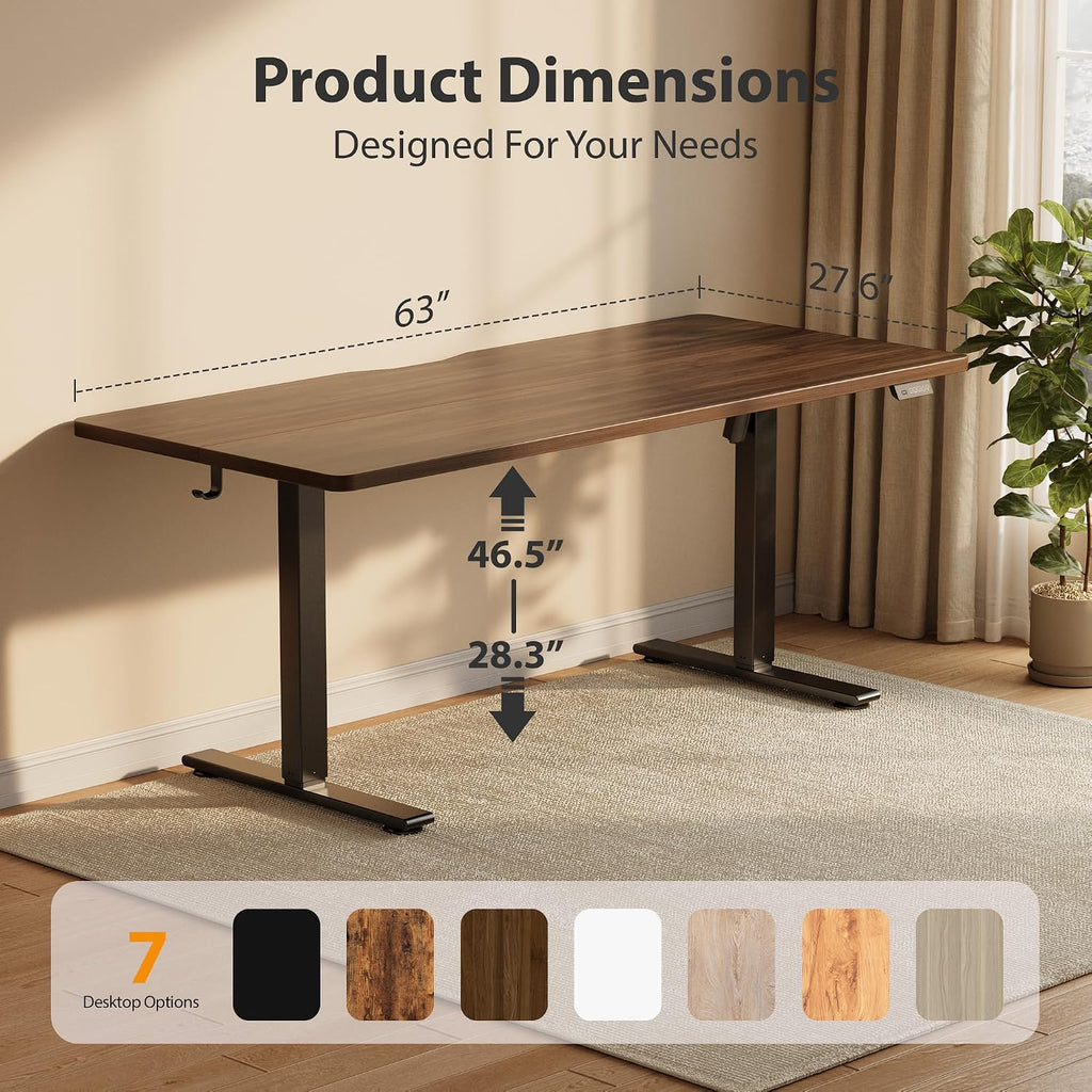 Cubiker Standing Desk, 63x28 Inches Sit Stand Home Office Desk, Electric Stand up Desk, Adjustable Desk with Splice Board, Black Frame/Black Walnut Top