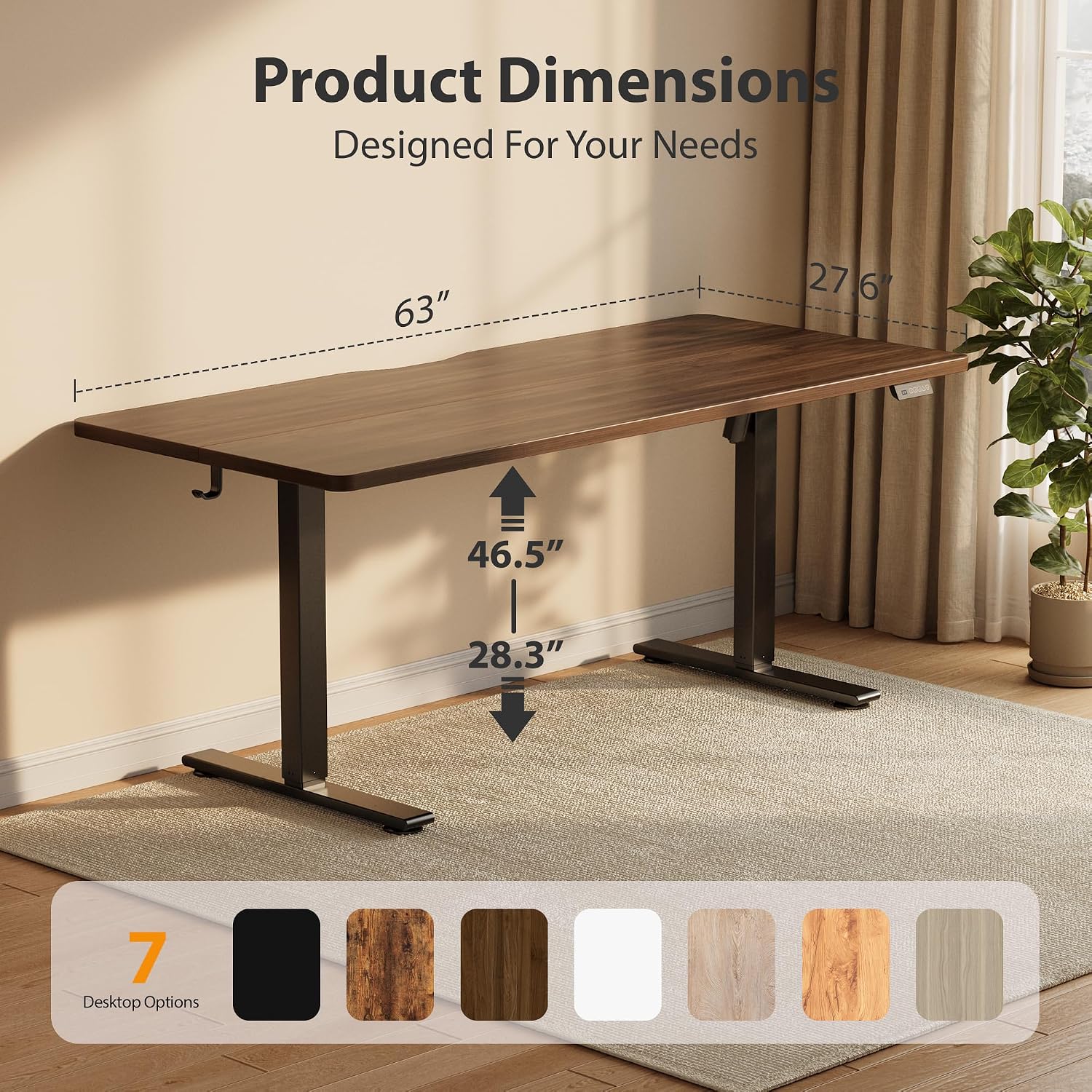 Cubiker Standing Desk, 63x28 Inches Sit Stand Home Office Desk, Electric Stand up Desk, Adjustable Desk with Splice Board, Black Frame/Black Walnut Top