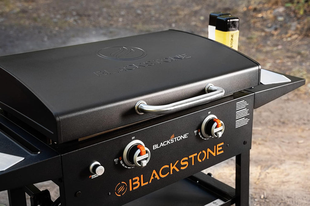 BLACKSTONE 1883 Original 28' Griddle with Integrated Protective Hood and Counter Height Side Shelves, Powder Coated Steel, Black