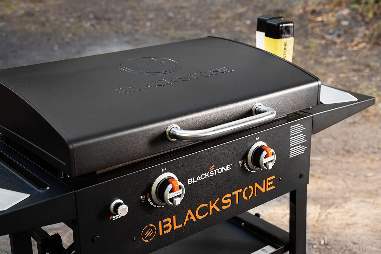 BLACKSTONE 1883 Original 28' Griddle with Integrated Protective Hood and Counter Height Side Shelves, Powder Coated Steel, Black