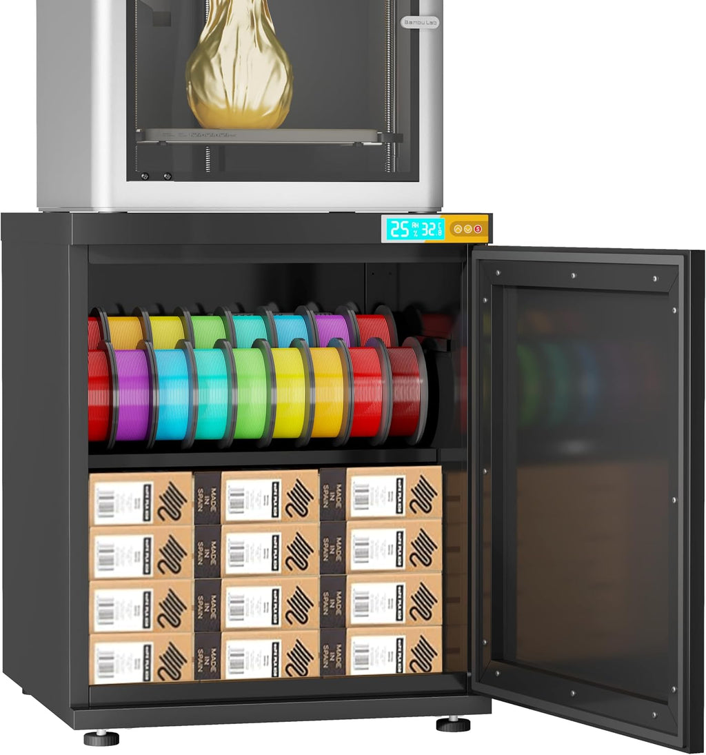180L 3D Printer Filament Storage Cabinet with Dehumidifier,3D Printer Stand 25% RH Control Dehumidifier,Industrial Sealed 3D Printer Table Holds 40 Rolls -Compatible with Bambu Lab P2S/P1S (Black-DM)