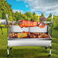 Rotisserie Grill Charcoal Spit Roaster, Stainless Steel 48.6' Pig Lamb Hooded Roaster Charcoal Spit With 25W Motor & Adjustable Height Lockable Casters For Party Barbecue,176 LBS With Baffle