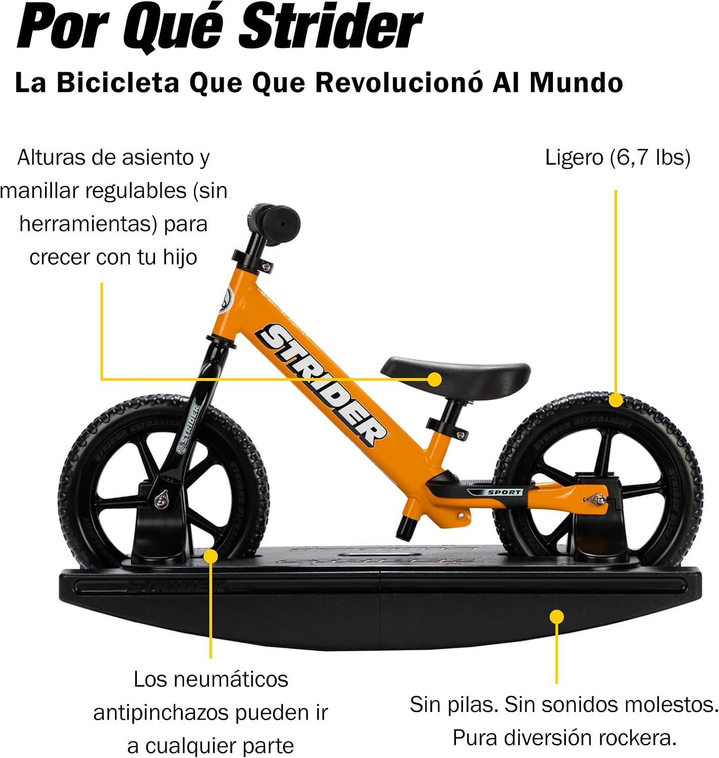 Strider Sport 2-in-1 Rocking Bike - Helps Teach Baby How to Ride a Balance Bicycle - for Kids 6 Months to 4 Years - Easy Assembly & Adjustments