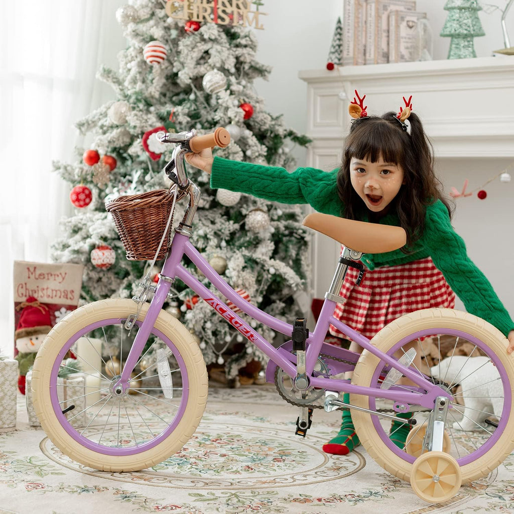 ACEGER Retro Princess Kids Bike with Basket for 3-12 Years Old Girls, Included Coaster Brake & Caliper Brake, 14 16 18 Inch with Training Wheels, 20 Inch with Kickstand, Vintage Bicycle for Gifts.