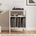 Modern Record Player Stand, Vinyl Record Storage Cabinet with Open Shelf, Wood Records Player Table Cube Storage Organizer for Living Room, Office, Antique White