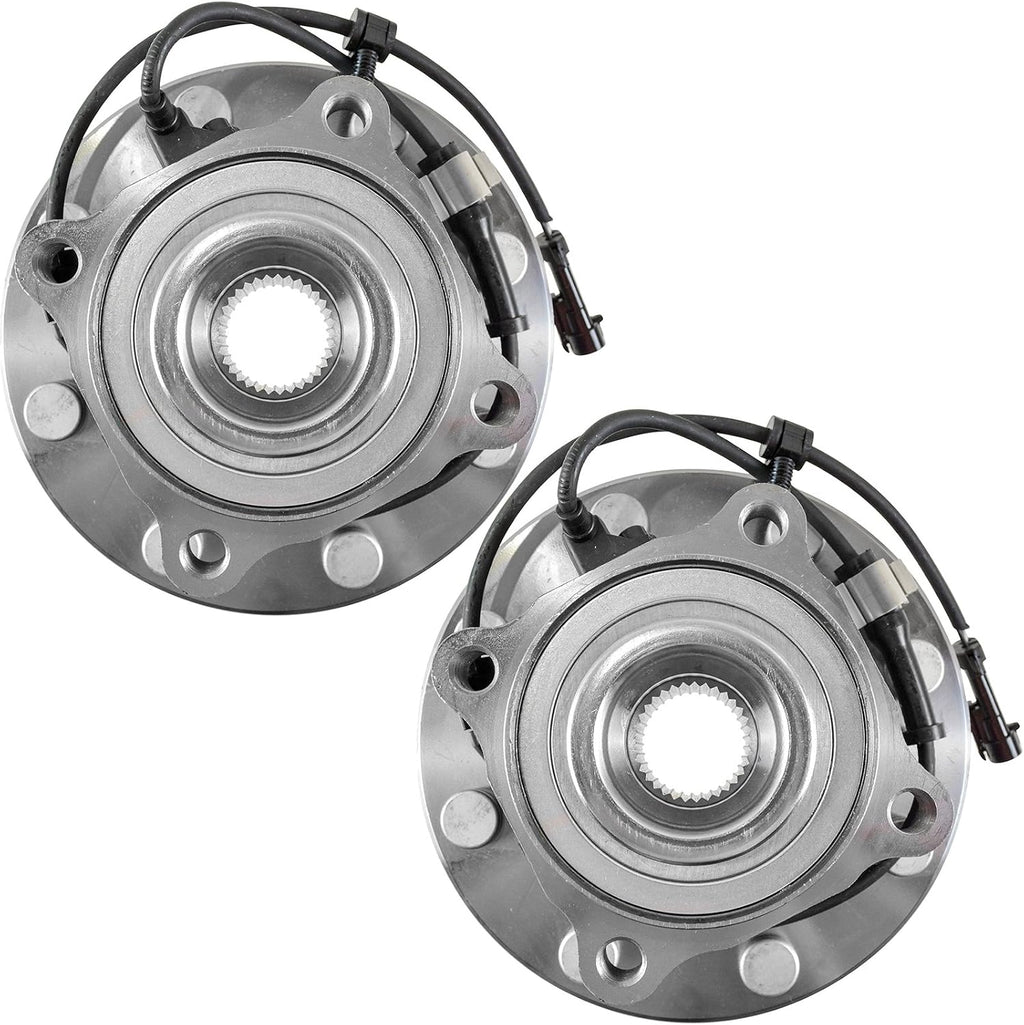 TRQ Front Left and Right Wheel Bearing and Hub Assembly 2 Piece Set for 4 Wheel Drive 8 Lug Models ONLY Compatible with 99-07 Silverado/Sierra 2500HD/3500HD 4x4 8 Lug Models