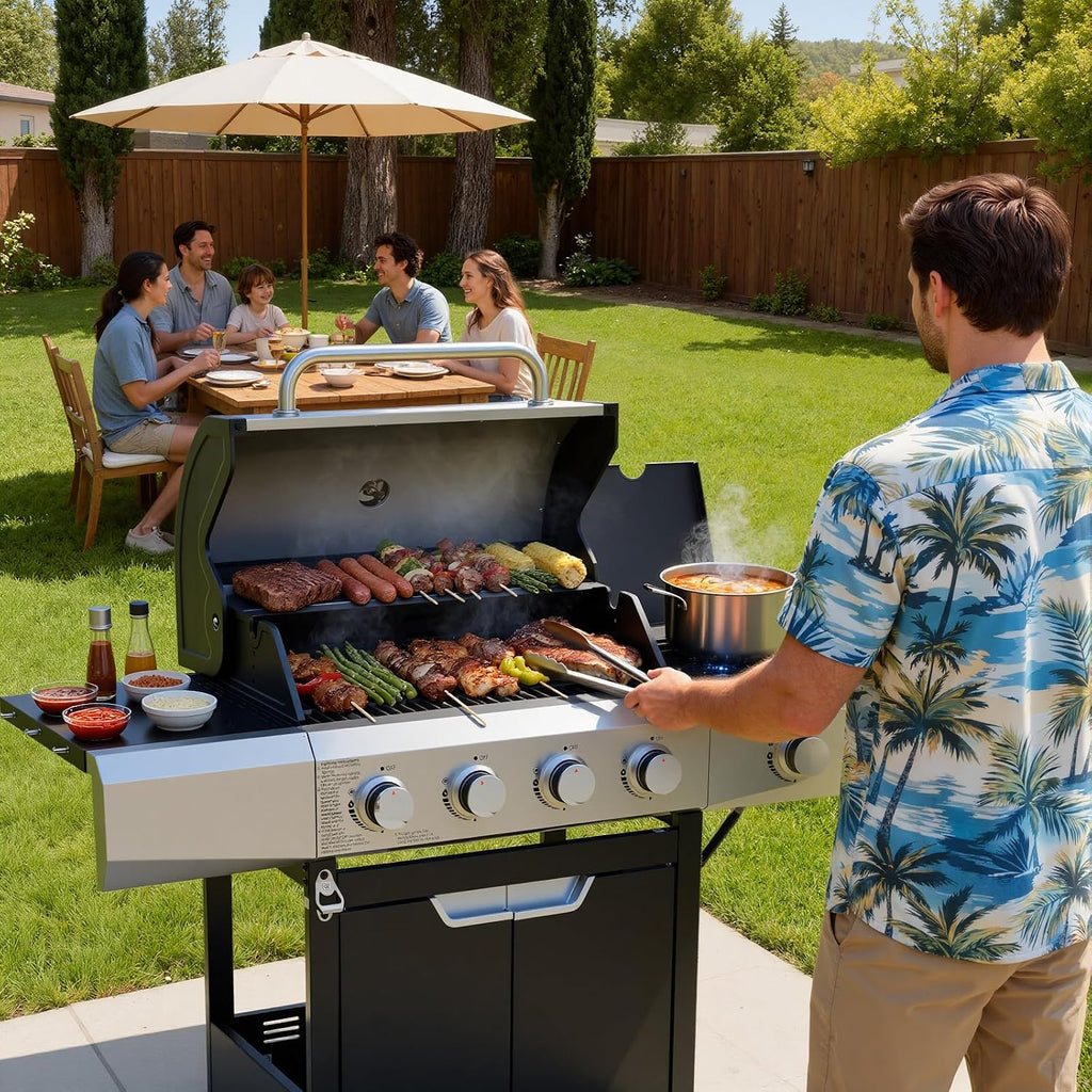 EUHOME 4-Burner Gas Grill with Side Burner & Cover, 51000 BTU Stainless Steel Outdoor BBQ Grill, 452 sq.in Cooking Area, Ideal for Backyard, Patio Large Gatherings