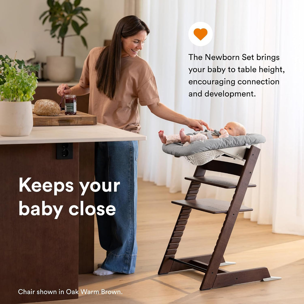 Tripp Trapp Chair from Stokke (White) + Tripp Trapp Newborn Set (Grey) - Cozy, Safe & Simple to Use - for Newborns Up to 20 lbs