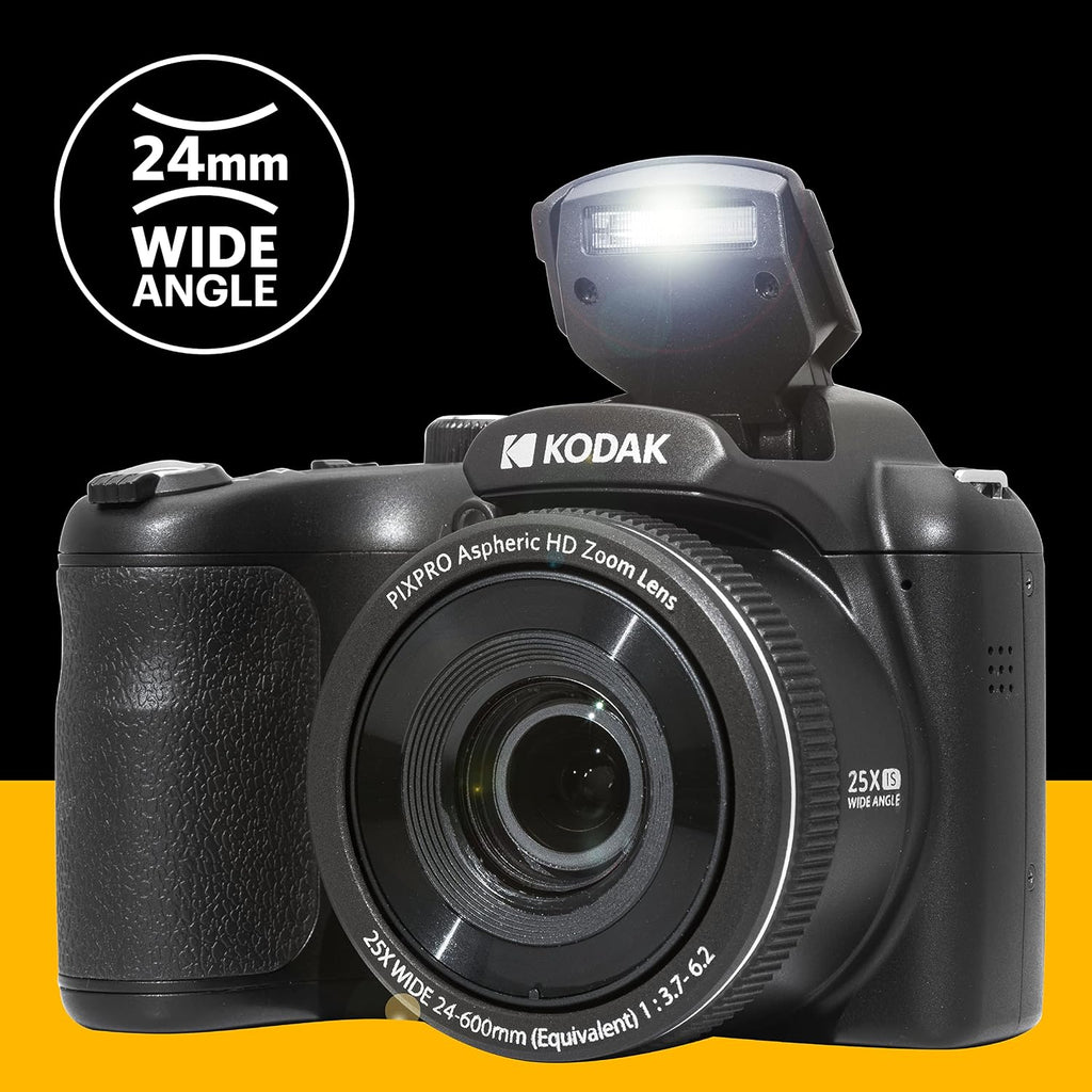 Kodak PIXPRO AZ255-BK 16MP Digital Camera 25X Optical Zoom 24mm Wide Angle Lens Optical Image Stabilization 1080P Full HD Video 3' LCD Vlogging Camera (Black)