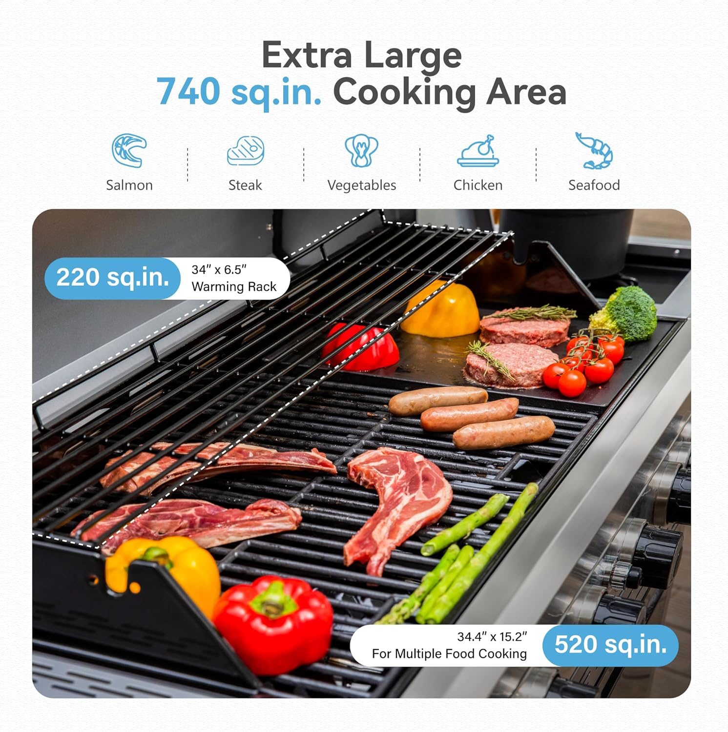 2 in 1 Propane Griddle Grill Combo, 6-Burner Propane Gas BBQ Grill with Porcelain-Enameled Cast Iron Grates & Plate, 42,000 BTU Combo Grill with Side Stove for Outdoor Cooking Camping Patio Backyard