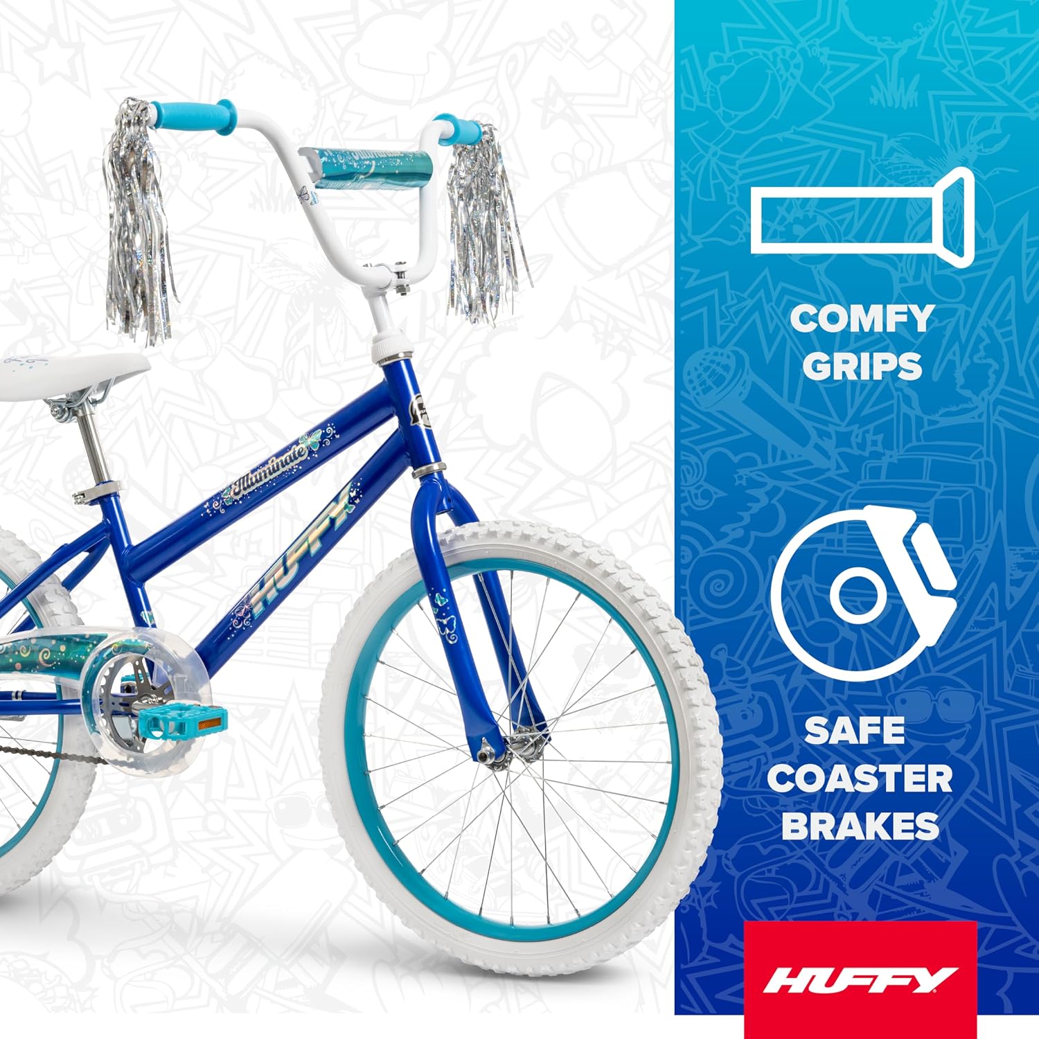 Huffy Illuminate Bike for Girls, 12/16/20 Inch Size Options, Ages 3+ Years Old, Removable Training Wheels (12' and 16' Only), Multiple Color Options, Easy Assembly, Adjustable Seat, Durable