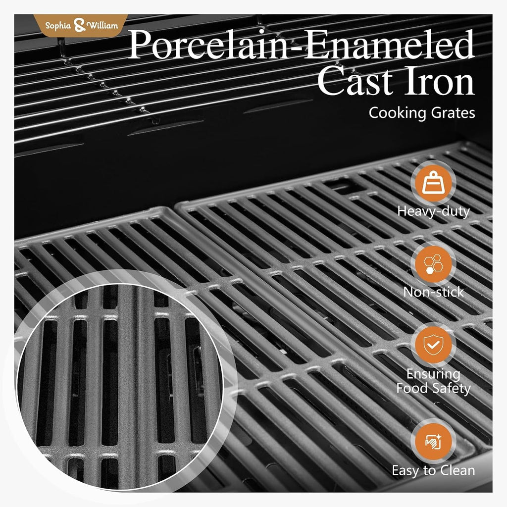 Sophia & William 4-Burner Gas BBQ Grill with Side Burner and Porcelain-Enameled Cast Iron Grates, 42,000BTU Propane Grills Outdoor Cooking Barbecue Cabinet Style, Blue