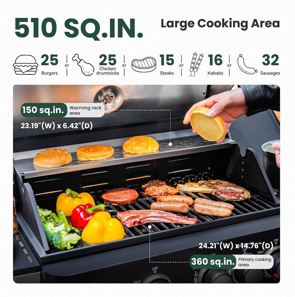 2 in 1 Propane Gas BBQ Grill with Side Burner & Porcelain-Enameled Cast Iron Grate, 4-Burner Flat Top Grill, 46,700 BTU Outdoor Barbecue Propane Griddle Grill Combo for Camping, Patio, Backyard