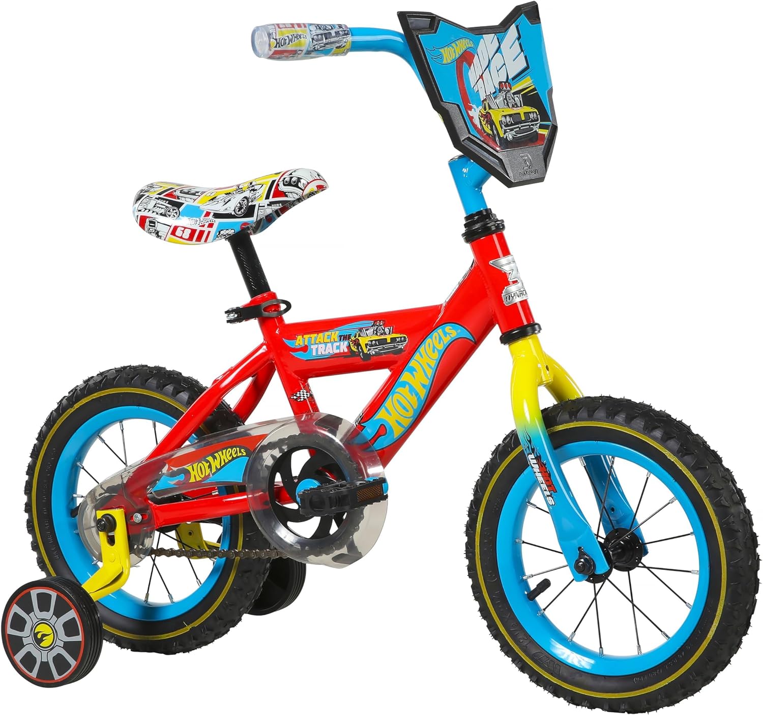 Dynacraft Hot Wheels Boys BMX Bikes Sizes 12' - 18' for Ages 3-9 Years in red, Black, with Handlebar rev Grip Play Feature