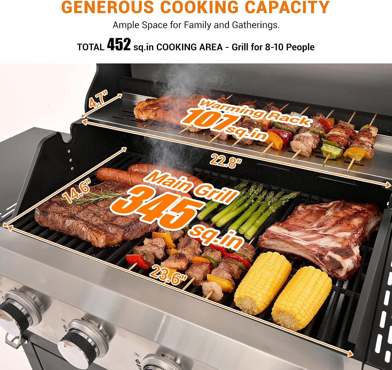 EUHOME 4-Burner Gas Grill with Side Burner & Cover, 51000 BTU Stainless Steel Outdoor BBQ Grill, 452 sq.in Cooking Area, Ideal for Backyard, Patio Large Gatherings