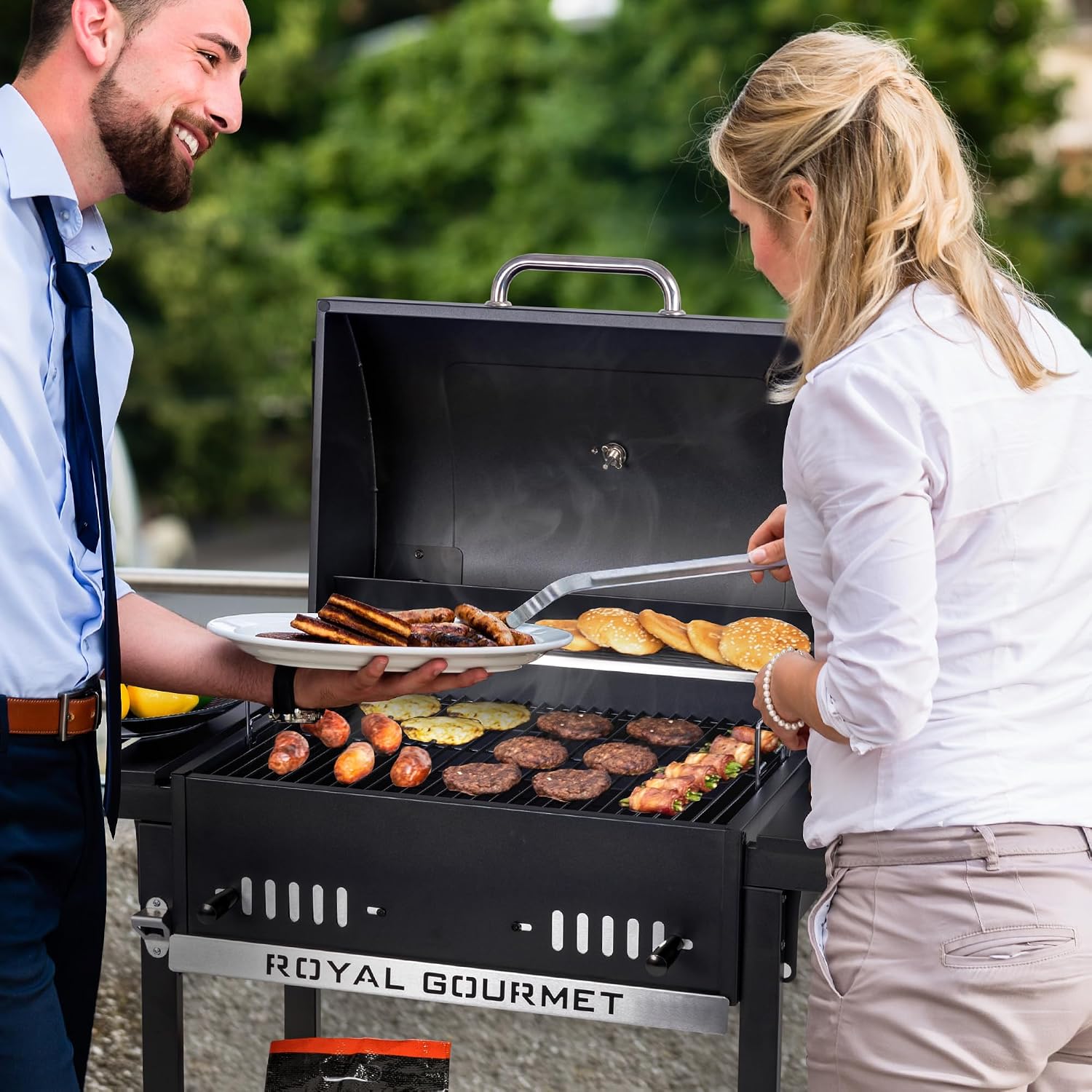 Royal Gourmet 24-Inch Movable Charcoal BBQ Grill with Foldable Side Shelves, Temperature-Controlled, 461 Sq., Ideal for Backyard Party, Outdoor Picnic, Patio Cooking, Garden Grilling, Black