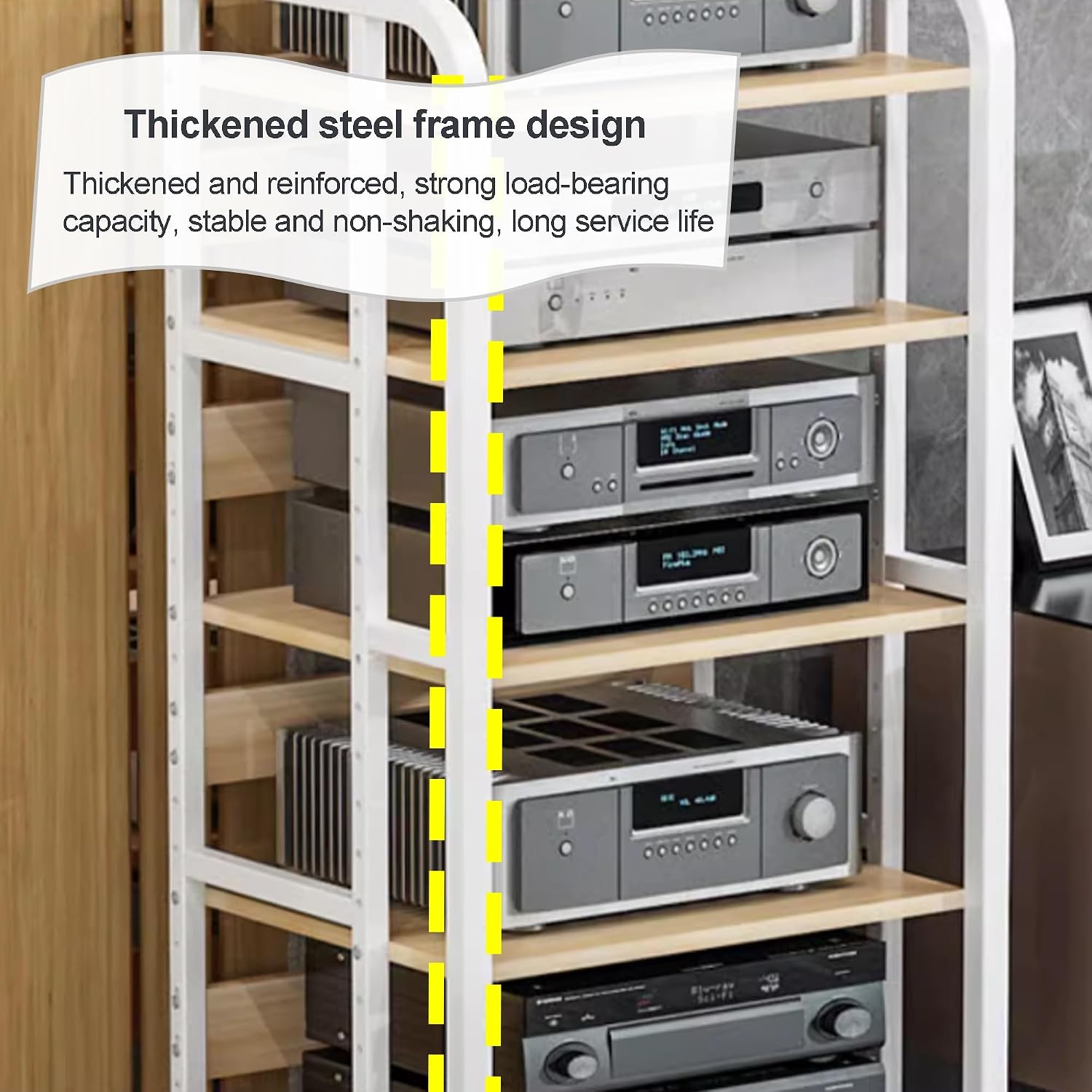 AV Media Stand - Audio Video Shelving Rack with Wheels, Open Storage for Stereo Equipment, Media Console for Home, Office, Theater & Recording Room (Black, 50x42.5x90cm)