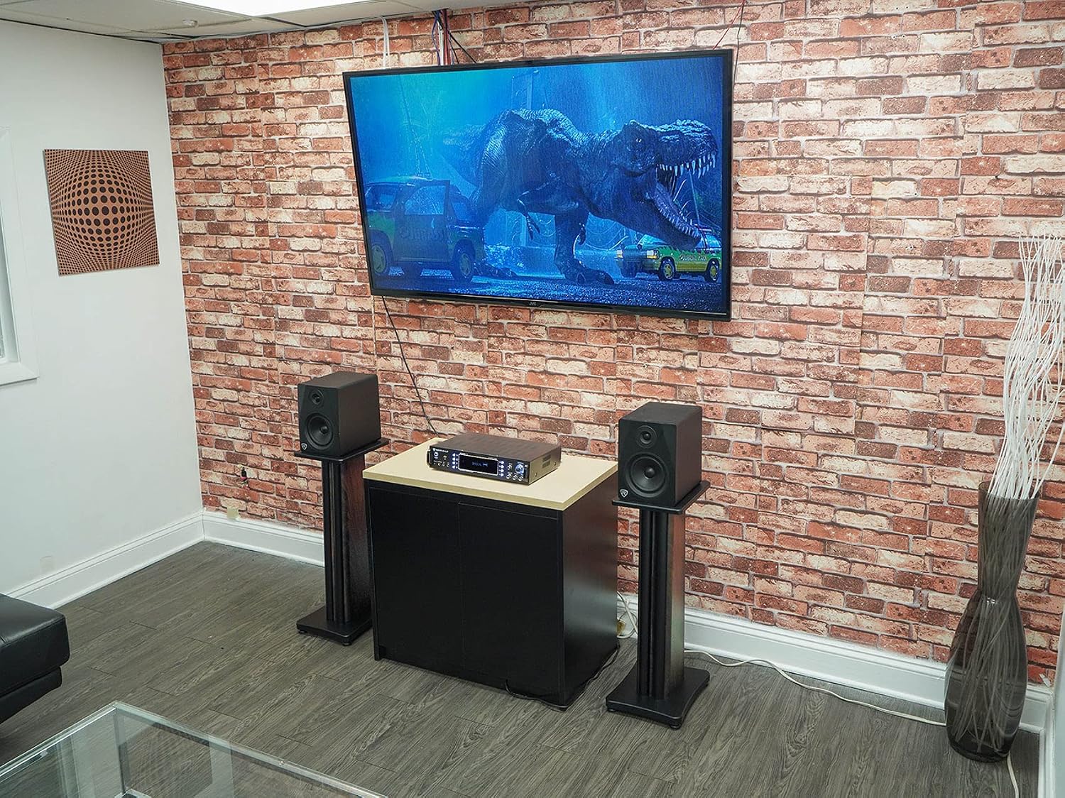 Rockville SS28D Premium 28' Dark Wood Speaker Stands, Solid MDF, Dual Top Plates, 100Lb Capacity, Stable Base for Home Theater & Hi-Fi Audio
