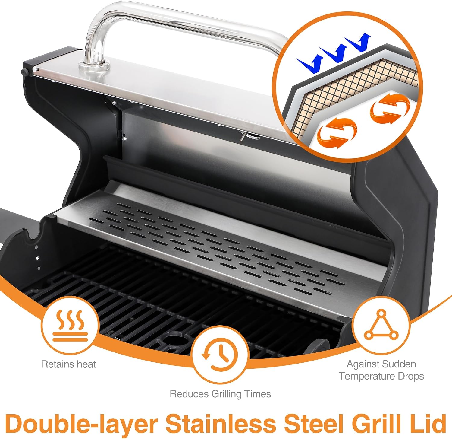 Dual Fuel 4-Burner Propane Gas Grill with Side Burner & Charcoal Trays | Outdoor BBQ & Griddle Combo with Cast Iron Grates, Stainless Steel Flat Top 448 sq. in. for Backyard Patio Camping