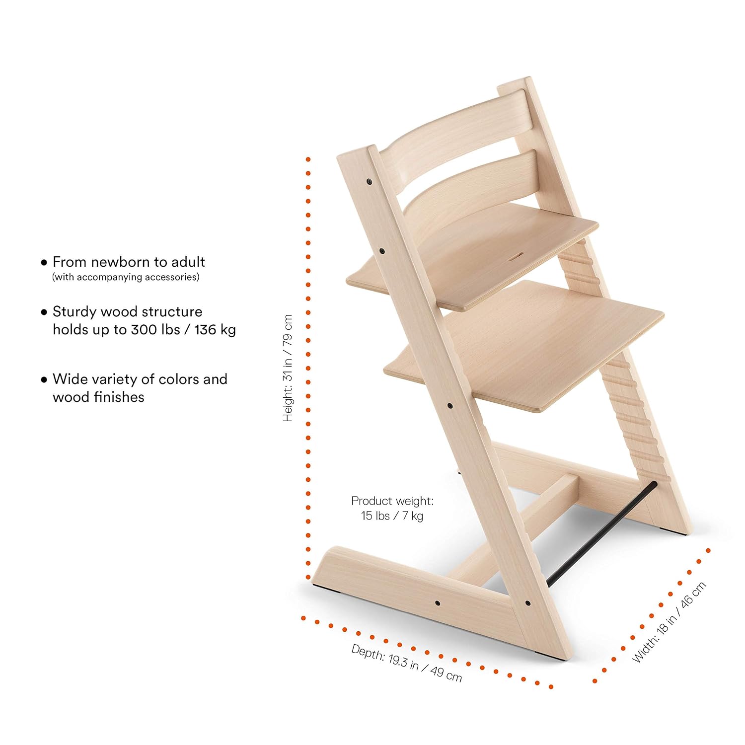 Tripp Trapp by Stokke Adjustable Wooden White Baby High Chair (Includes Baby Seat with Harness)