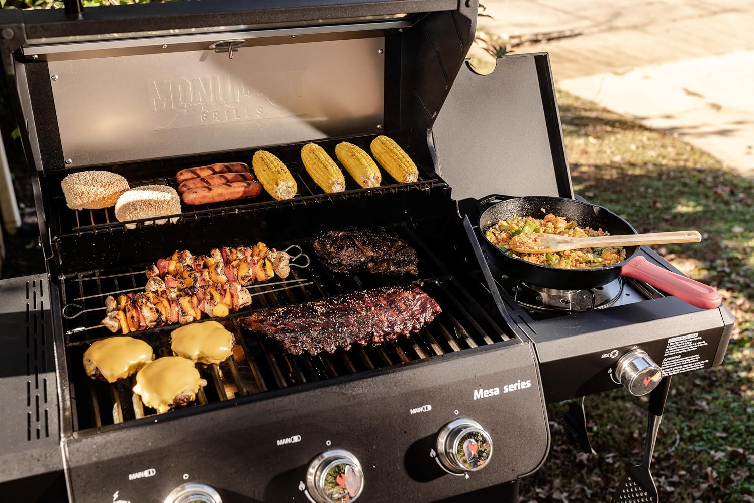 Monument Grills Mesa Series, 3+1 Outdoor Barbecue Stainless Steel Propane Gas Grill, 3 Burners & 1 Side Burner 48,000 BTU Patio Garden Grill with Knob Controls, Mesa325, Black