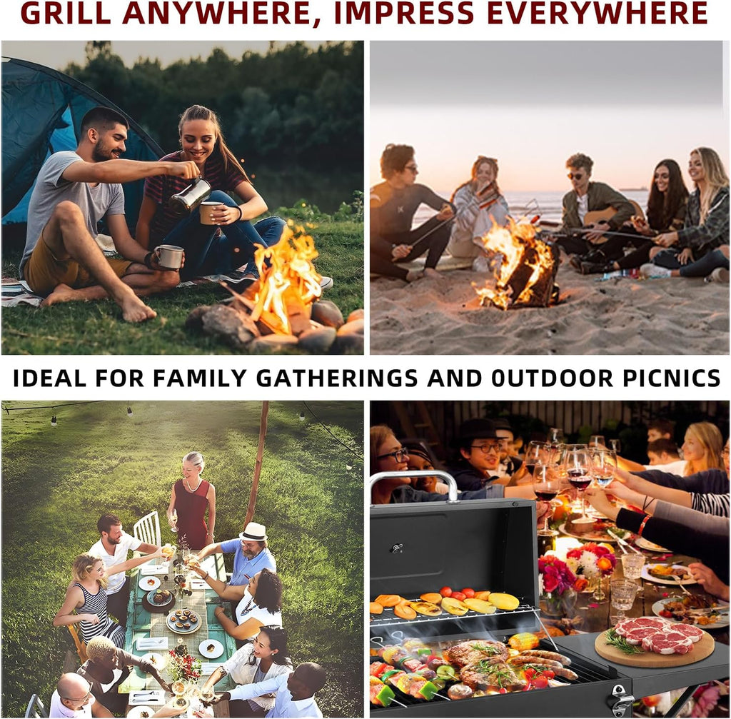 Charcoal Grills Outdoor BBQ Grill with 2 Side Table,Barbecue Grill Smoker with 343 Sq.in.Cooking Area for Outdoor Cooking Backyard Camping Picnics Beach by DNKMOR