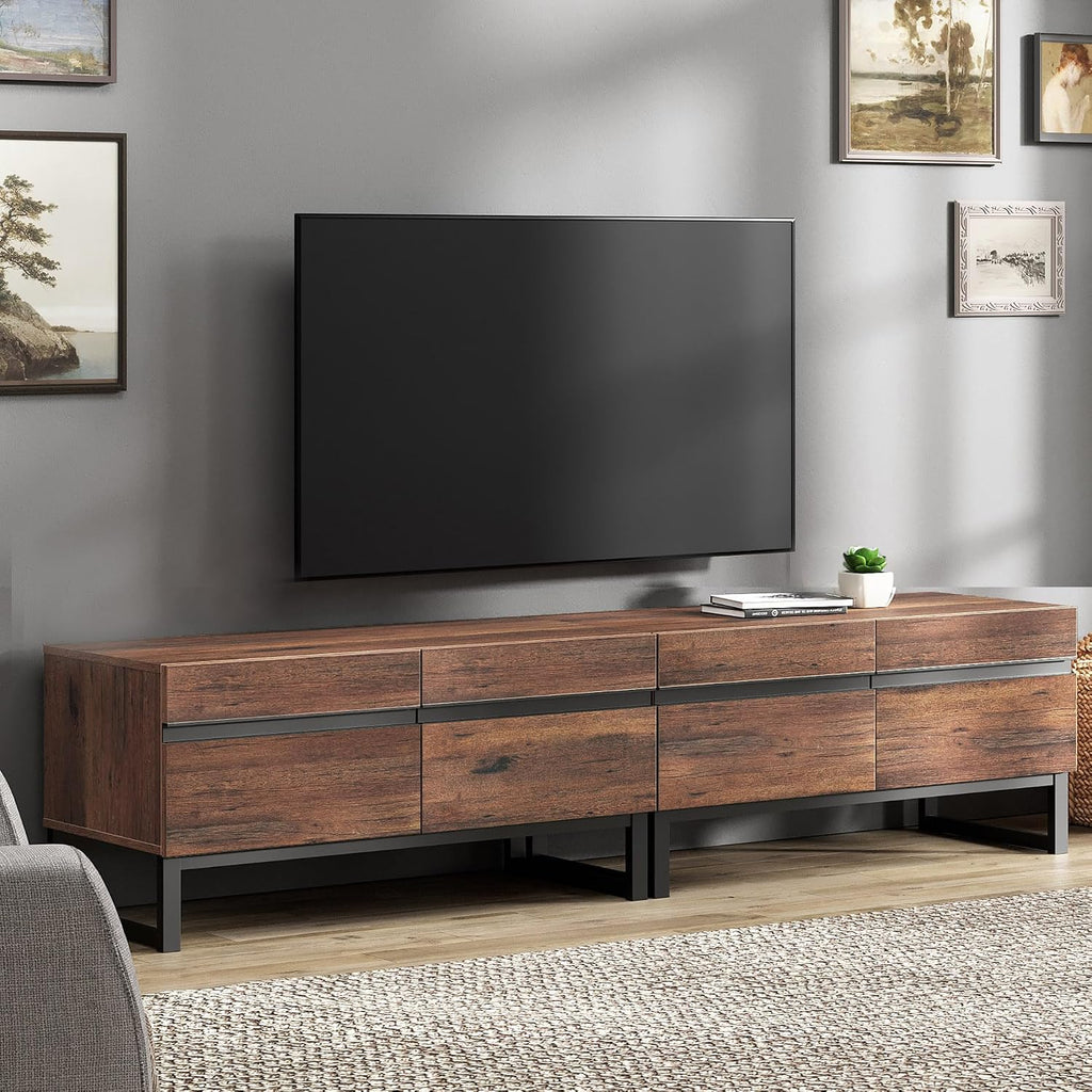 WAMPAT Modern TV Stand for 50-75 Inch TVs, Wood Entertainment Center with Metal Base Storage Cabinets, Media TV Console for Living Room, Brown, 2Pcs