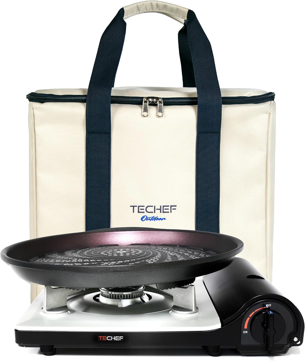 TECHEF - Stovetop Korean BBQ Non-Stick Grill Pan with Agni Portable Gas Stove Burner, Made in Korea (Essential KBBQ Set)