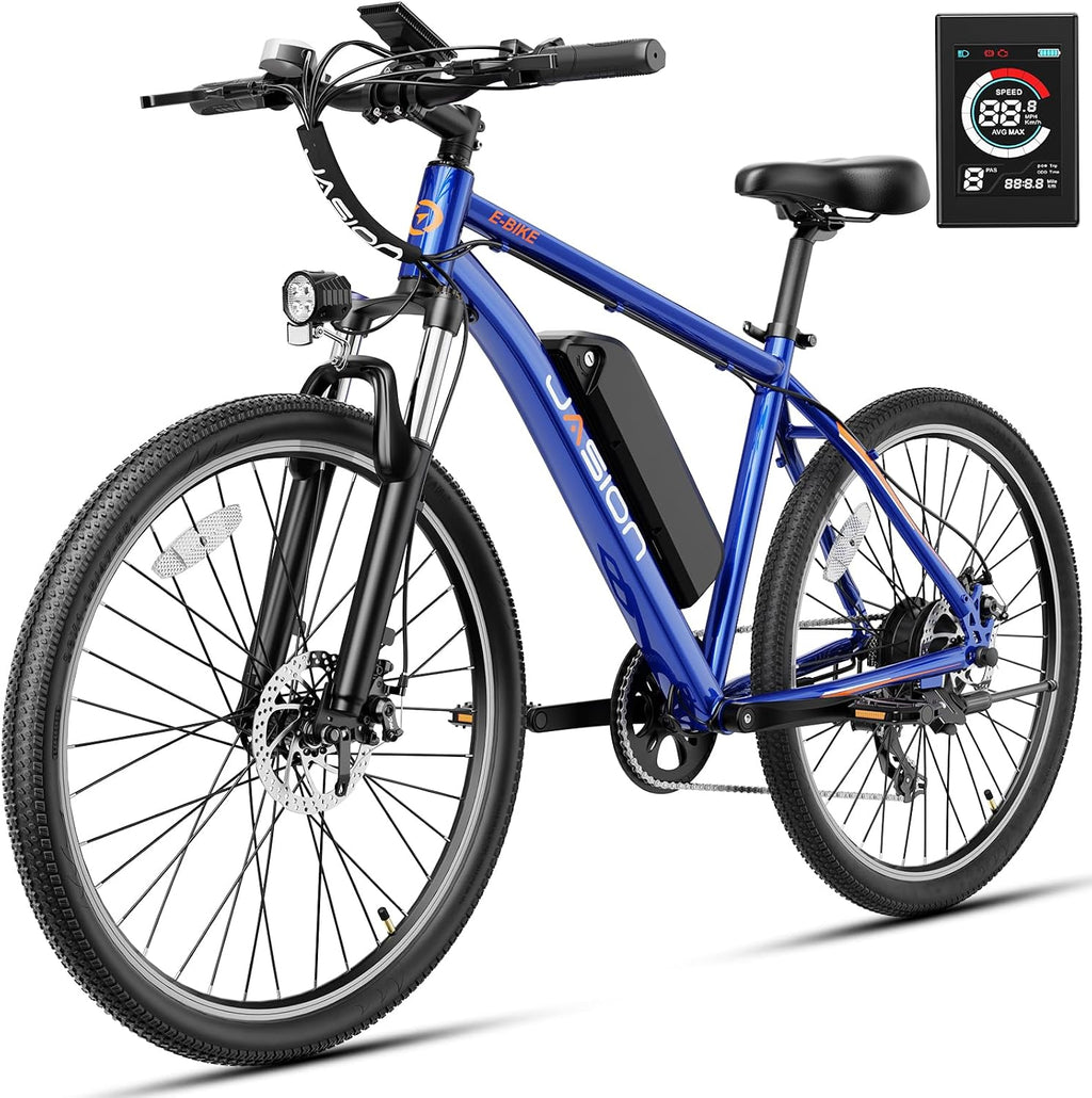 Jasion EB5 Electric Bike for Adults with Peak 1000W Brushless Motor, 40Miles 20MPH Commuting Electric Mountain Bike with 500Wh Removable Battery, 7-Speed, 26' Tires and Front Fork Suspension