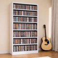 Metal DVD Storage Cabinet, 7 Tier Tall Media Storage Shelf with Adjustable Shelves, Freestanding CD & DVD Rack Tower Bookshelf for Living Room, Home Entertainment,White