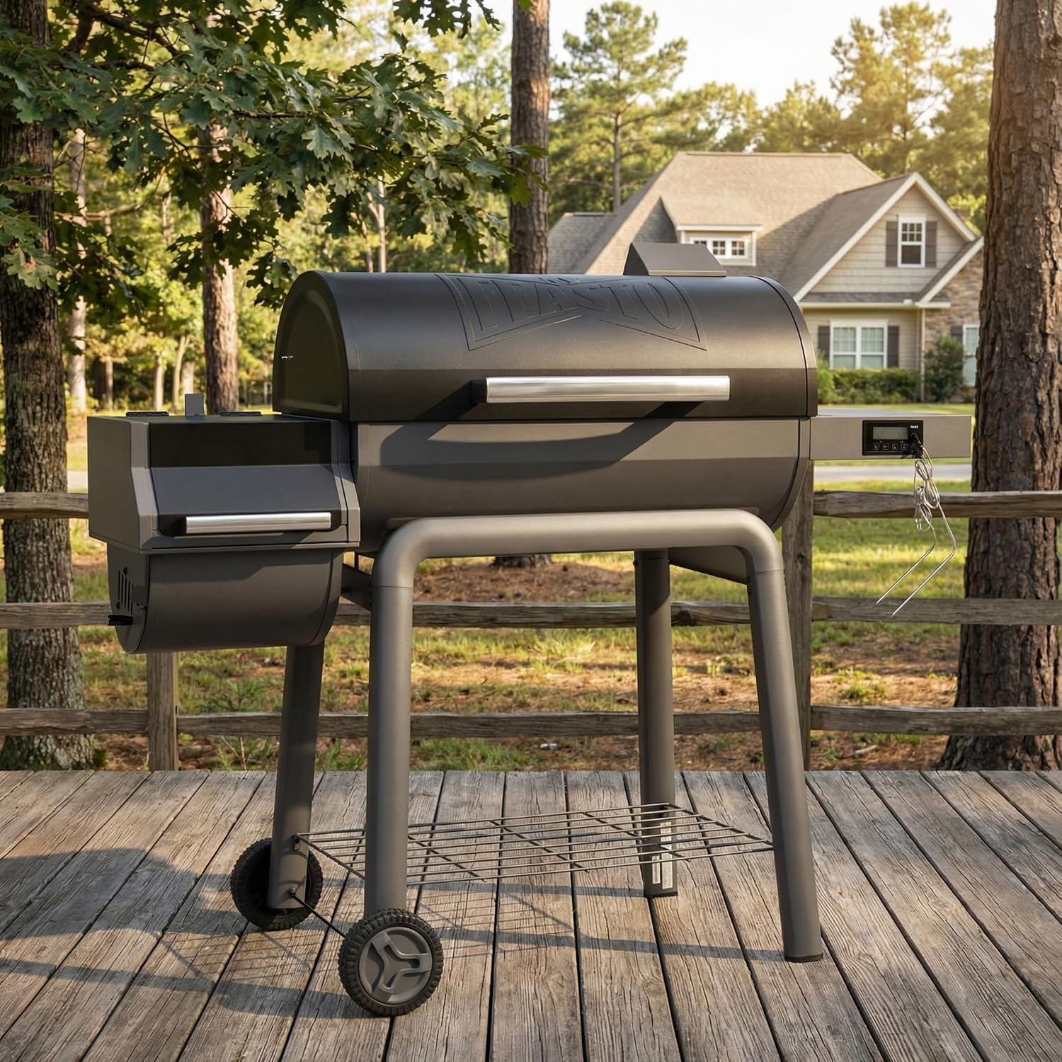 Feasto 30-Inch Heavy-Duty Charcoal Grill with Digital Temperature Control & 2 Meat Probes, Outdoor BBQ Grill with Offset Smoker, 832 Sq. In. Cooking Space for Backyard BBQ, Black & Grey