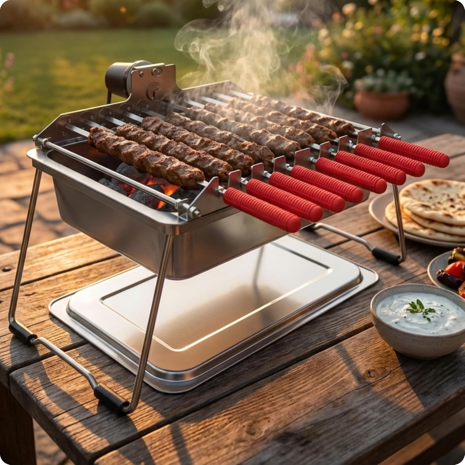𝗦𝗽𝗶𝗻 𝗚𝗿𝗶𝗹𝗹 Add-On for Charcoal 𝗞𝗮𝗯𝗼𝗯 𝗚𝗿𝗶𝗹𝗹 – Automatic 10-Skewer Rotating System with BBQ Motor. Only works with 𝗞𝗮𝗯𝗼𝗯 𝗚𝗿𝗶𝗹𝗹 by North Grills.